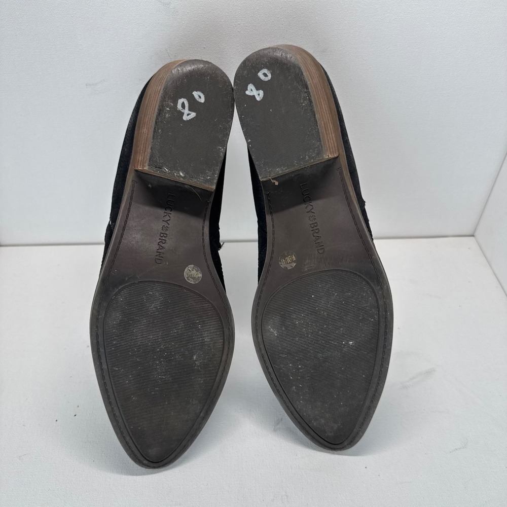 Lucky Brand Women Black Leather V-Cut Pointed Toe Stacked Heel Booties 9.5M - Picture 5 of 5